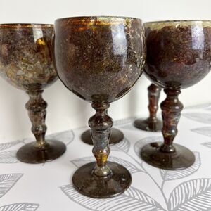 Vintage Neiman Marcus Moss Agate Hortensja Glassworks 5 Wine Glasses Poland